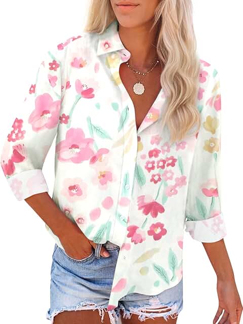 Casual Floral V-Neck Long Sleeve Blouses for Women