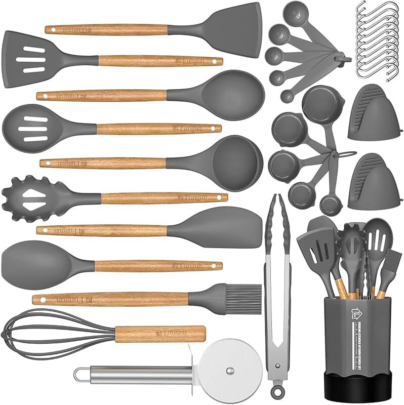 11-piece silicone kitchen utensil set with holder