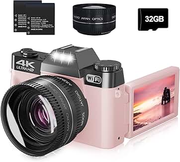 4K Digital Camera with 56MP, Flip Screen, Zoom, and Accessories