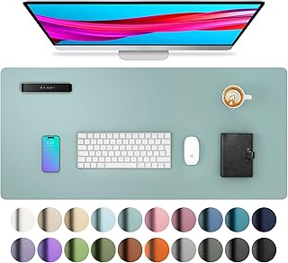 Leather Desk Pad Protector, Non-Slip, Waterproof, Light Blue