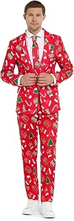 Men's Christmas Party Suit with Blazer, Pants, and Tie