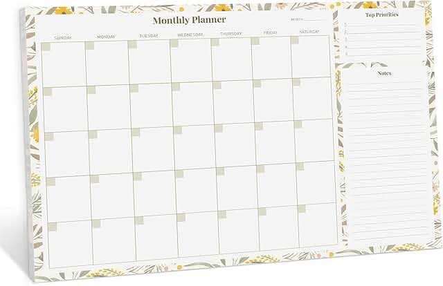 Monthly desk planner with tearaway sheets and notes