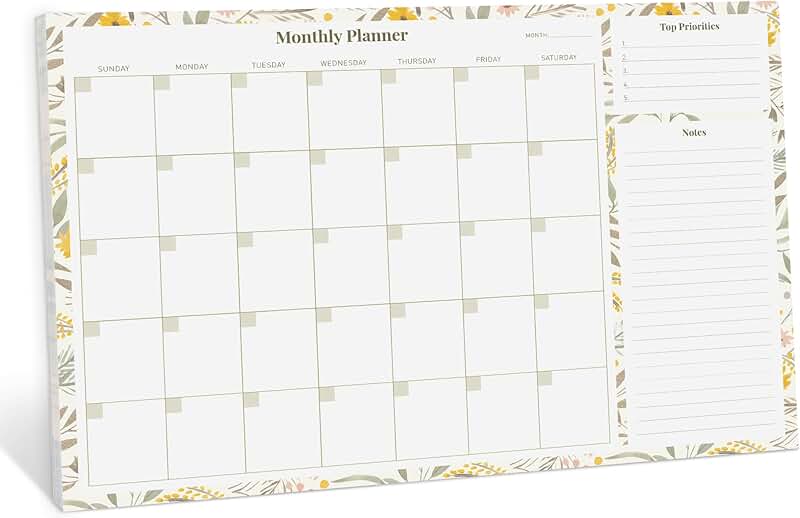 Monthly desk planner with tearaway sheets and notes