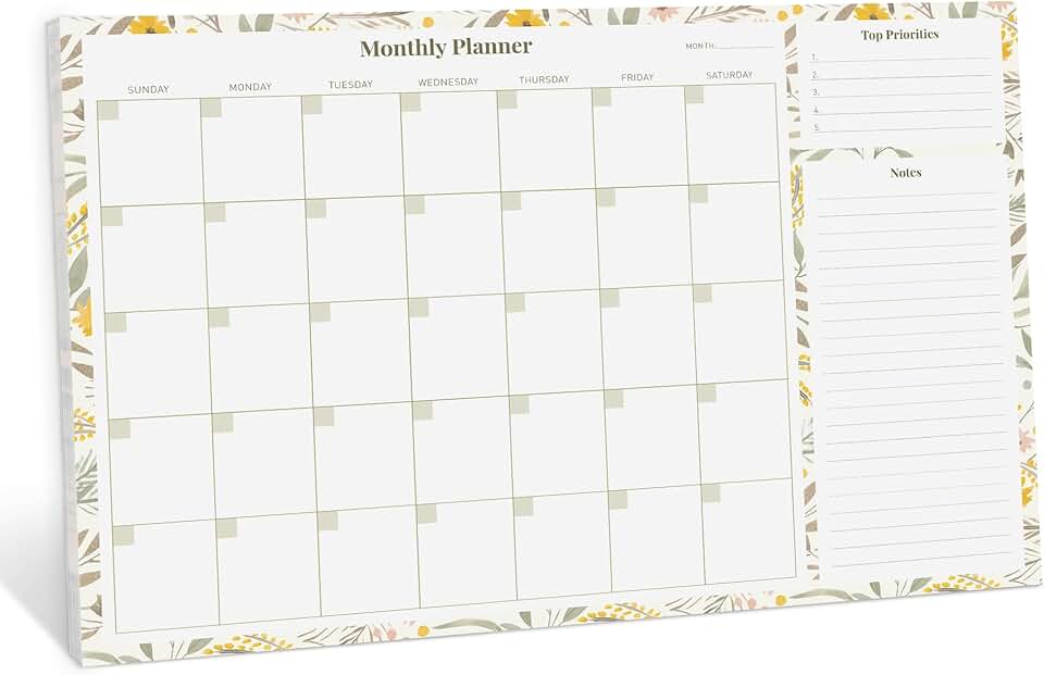 Monthly desk planner with tearaway sheets and notes
