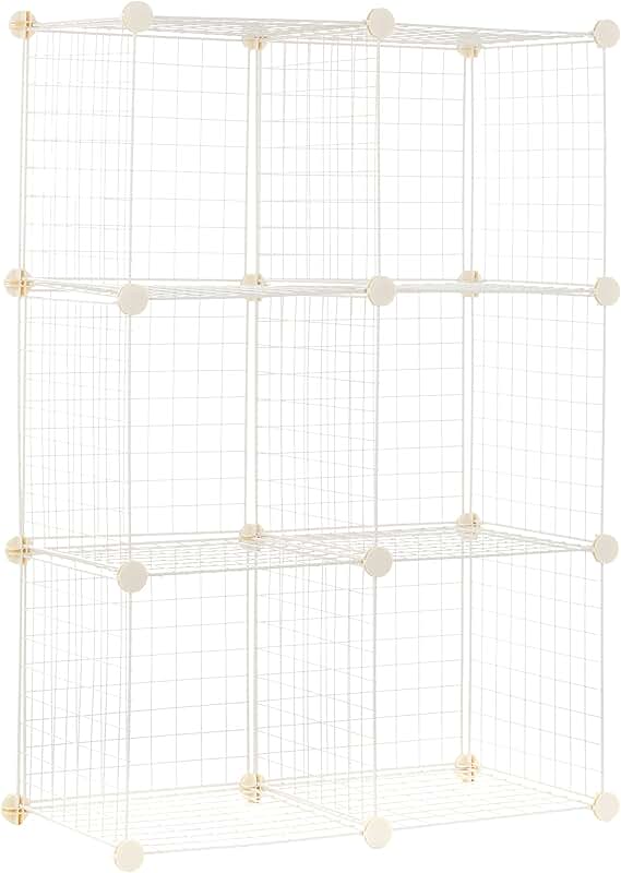 White 6-Cube Wire Grid Storage Shelves