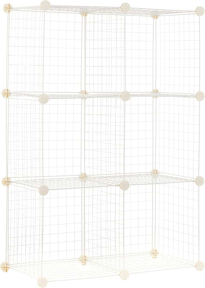 White 6-Cube Wire Grid Storage Shelves