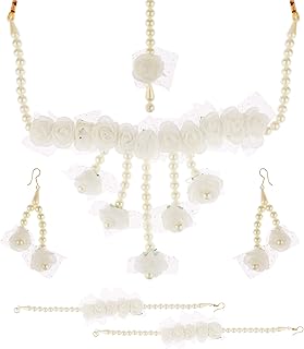 Floral Jewelry Set with Necklace Earrings Maangtikka Bracelet