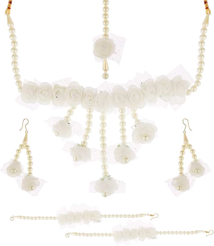 Floral Jewelry Set with Necklace Earrings Maangtikka Bracelet