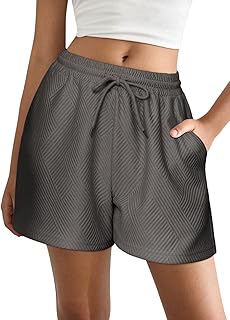 Women's Textured Lounge Shorts with Pockets, Dark Grey, Size L