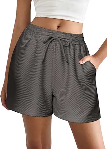 Women's Textured Lounge Shorts with Pockets, Dark Grey, Size L
