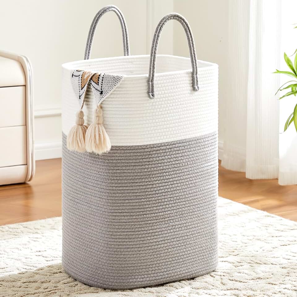 Woven Cotton Rope Laundry Basket, 40L