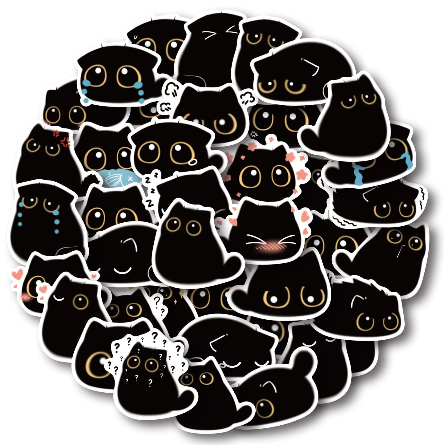 40 Black Cat Waterproof Vinyl Stickers for Water Bottles and Laptops