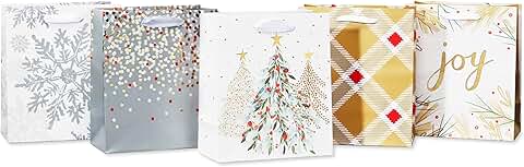 Small Christmas gift bags with gold and silver patterns