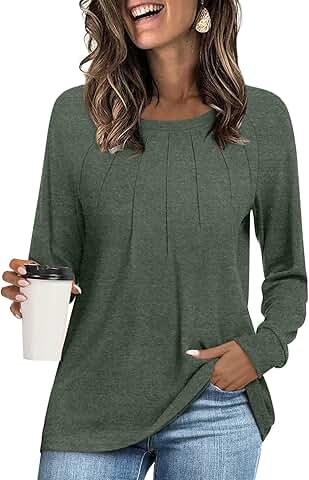 Women's 2025 Fall Long Sleeve Pleated Tunic Top