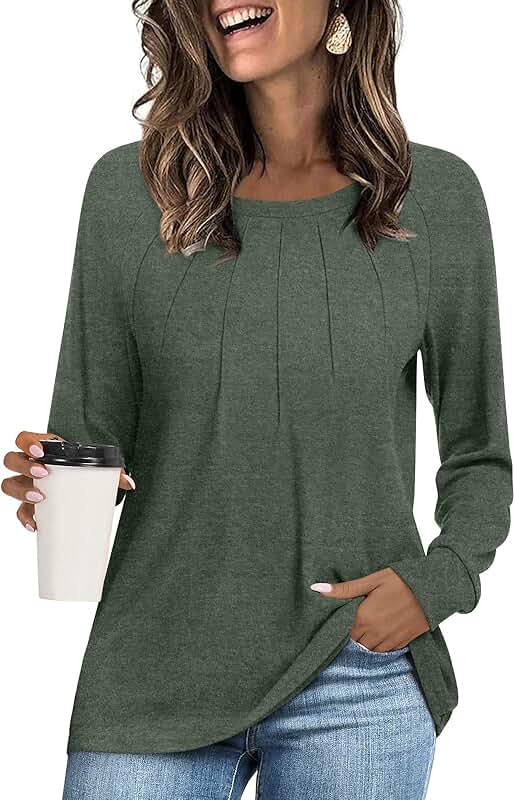 Women's 2025 Fall Long Sleeve Pleated Tunic Top