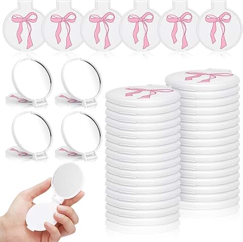 40 Pink Bow Mini Pocket Mirrors for Women