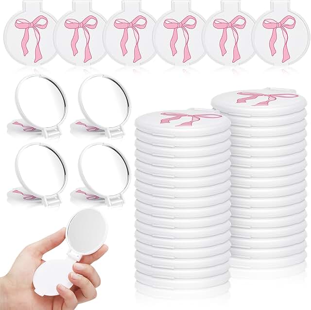 40 Pink Bow Mini Pocket Mirrors for Women