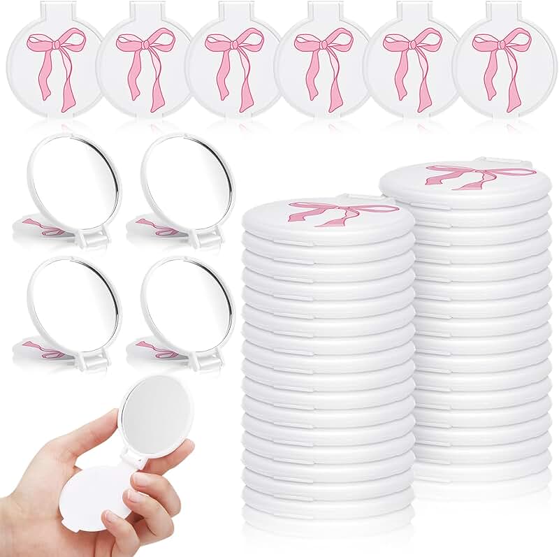 40 Pink Bow Mini Pocket Mirrors for Women