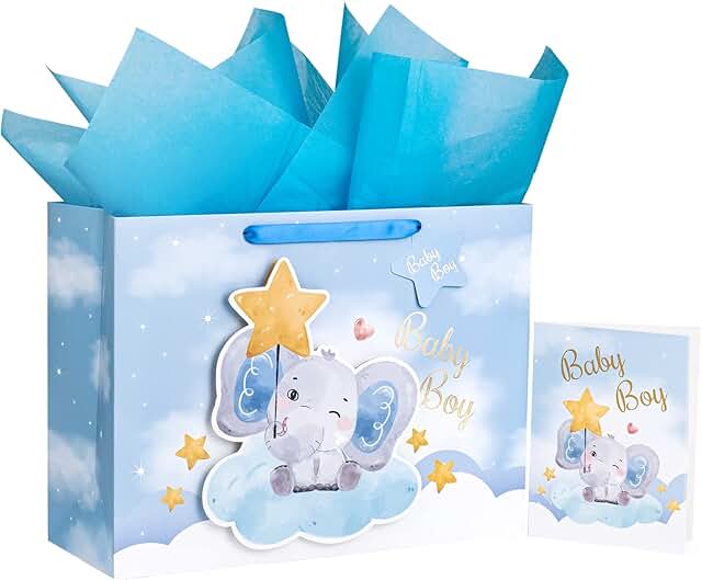 Large Baby Boy Gift Bag with Card and Tissue