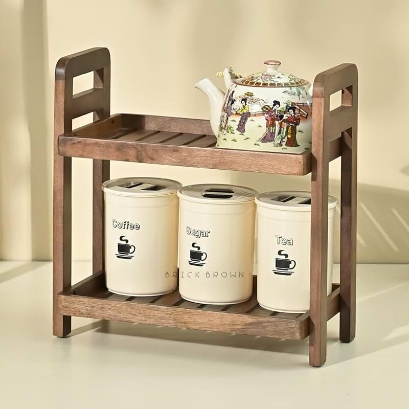 Brown Wooden 2-Tier Serving Stand for Snacks and Fruits
