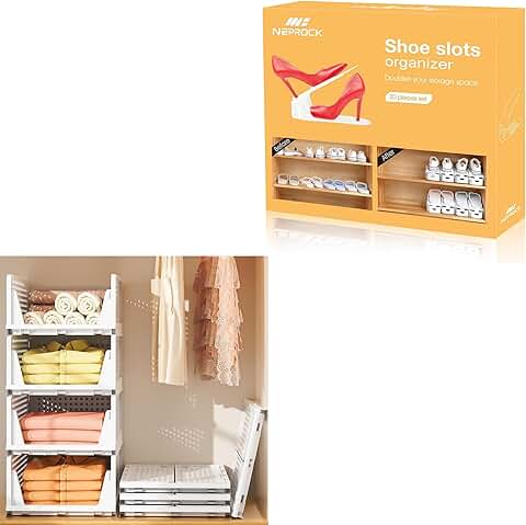 20-Pack White Shoe Organizer with Stackable Drawers