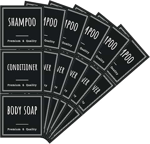 Bathroom Soap and Shampoo Bottle Labels, 18 Waterproof Stickers