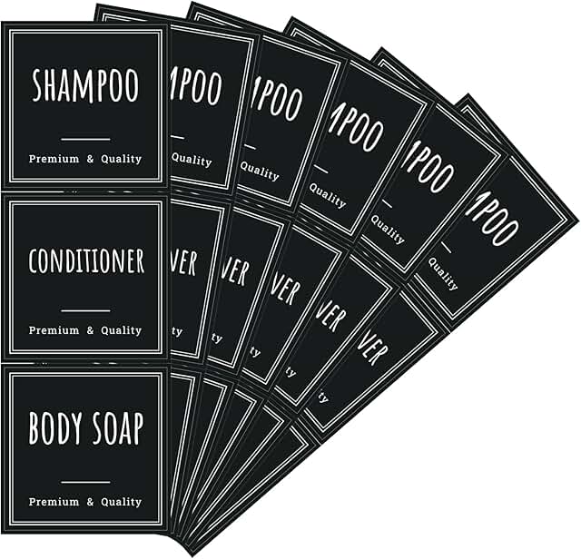 Bathroom Soap and Shampoo Bottle Labels, 18 Waterproof Stickers
