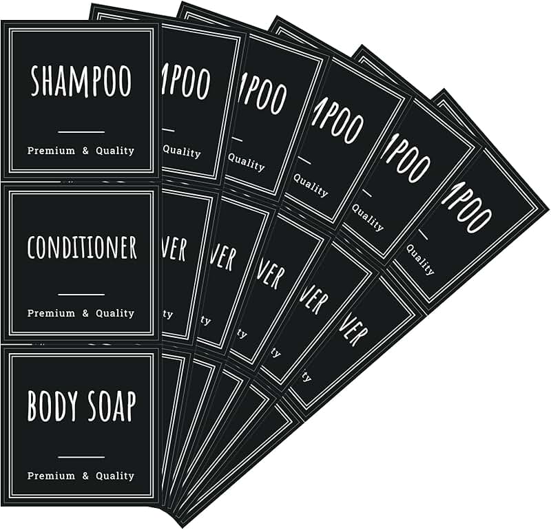 Bathroom Soap and Shampoo Bottle Labels, 18 Waterproof Stickers