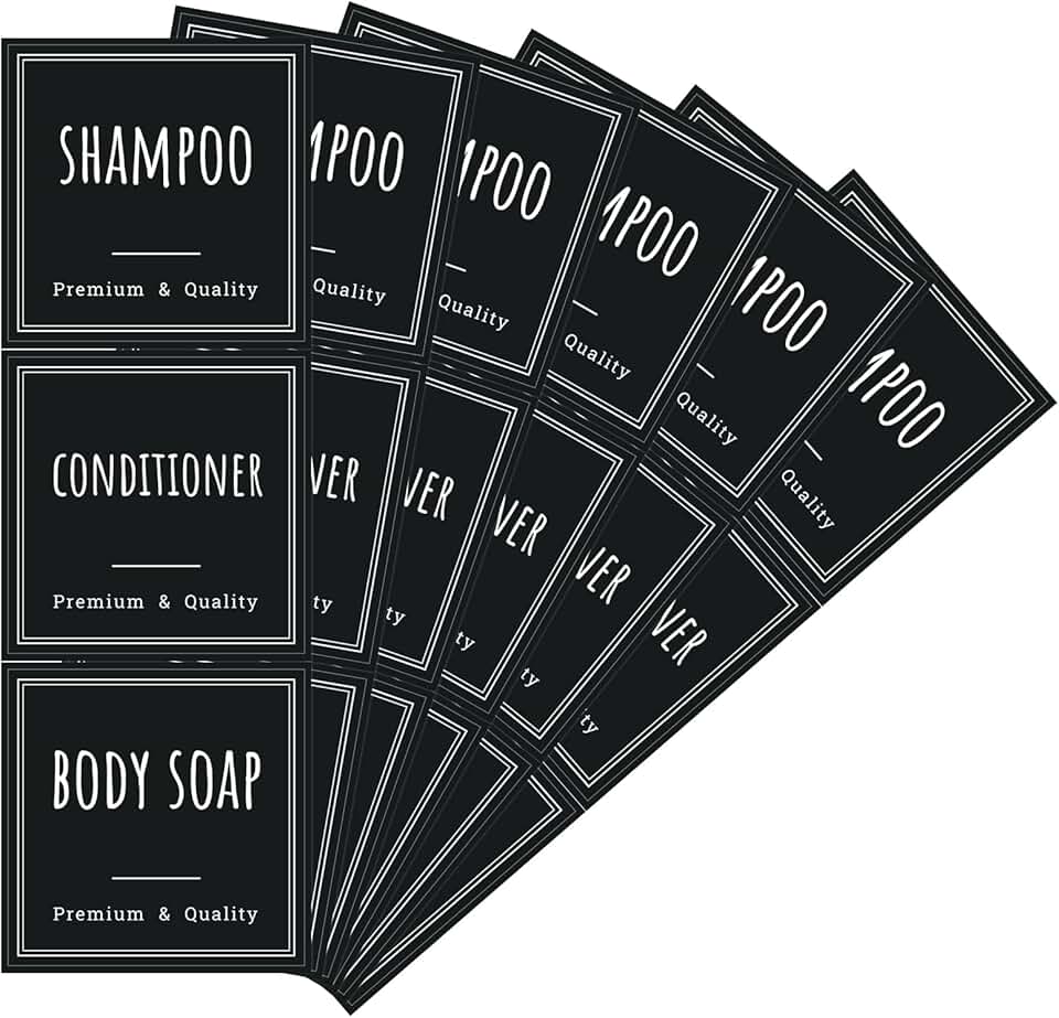 Bathroom Soap and Shampoo Bottle Labels, 18 Waterproof Stickers