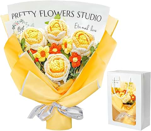 Yellow Crochet Flower Bouquet with Gift Bag and Card