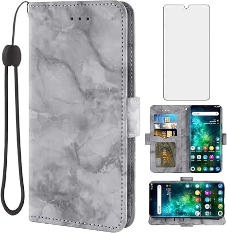 Flip Marble Wallet Case with Card Slot and Kickstand