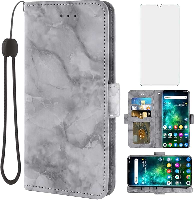 Flip Marble Wallet Case with Card Slot and Kickstand