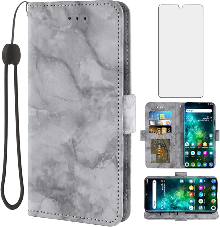 Flip Marble Wallet Case with Card Slot and Kickstand