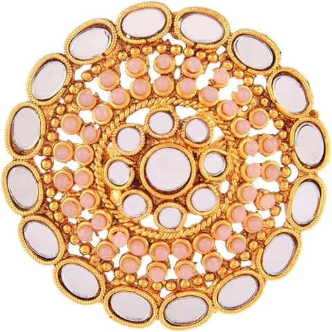 Round Crystal Glass Faux Pearl Beaded Adjustable Ring for Women
