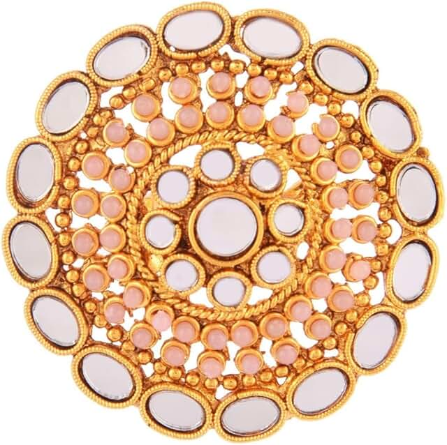 Round Crystal Glass Faux Pearl Beaded Adjustable Ring for Women