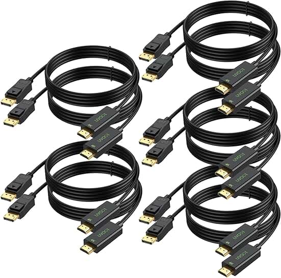 10-Pack 6ft 4K DisplayPort to HDMI Cables for Video and Audio
