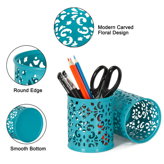 Dark Teal Metal Pen Holders for Desk, 2 Pack