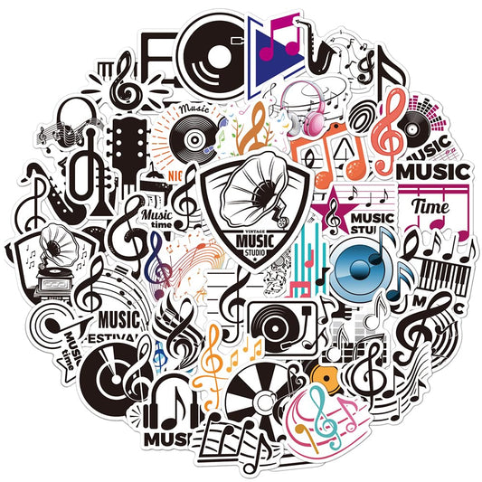 Music-themed waterproof vinyl stickers for teens and kids
