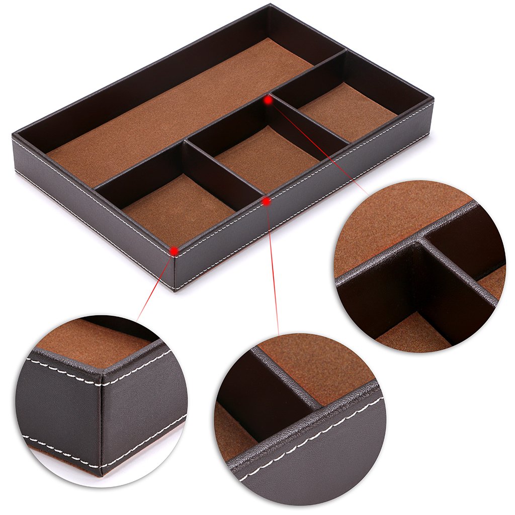 4-slot PU Leather Desk Drawer Organizer in Brown