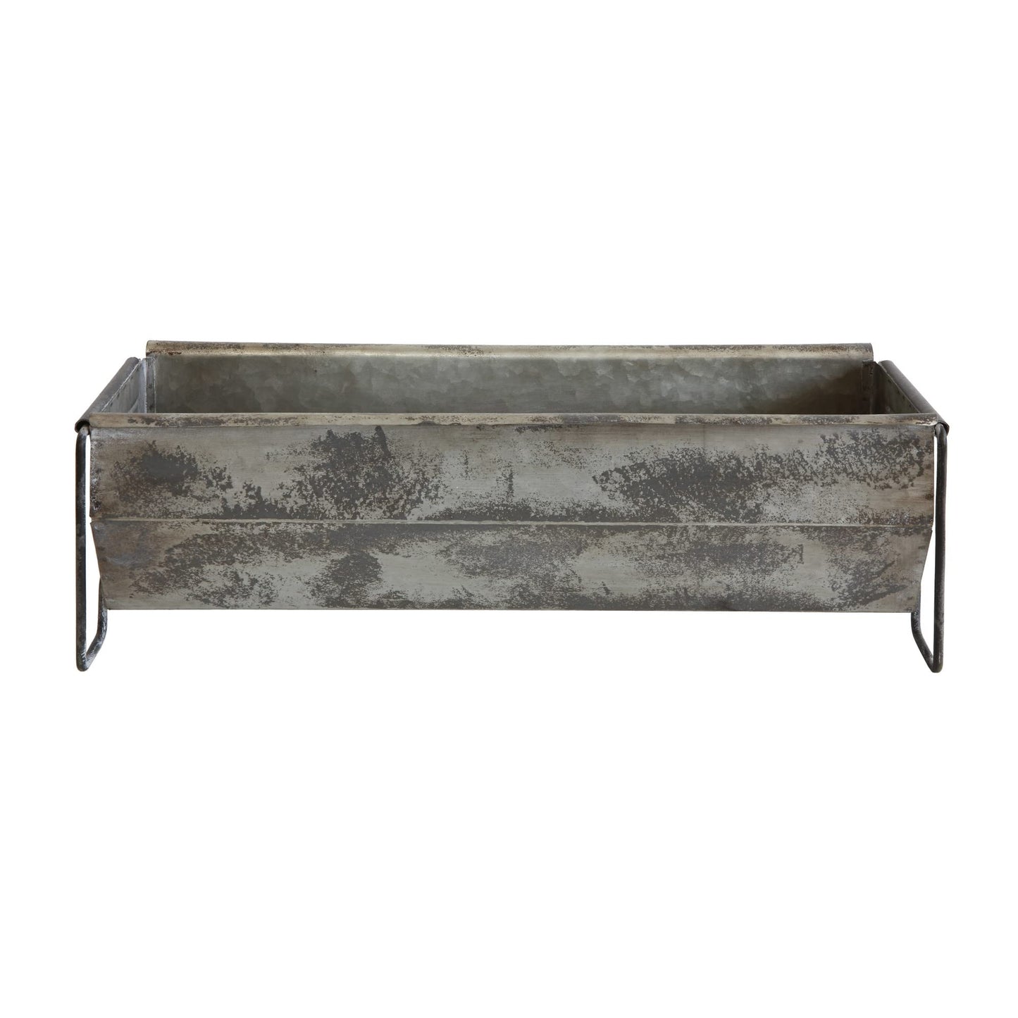 Decorative Metal Trough Container, Distressed Zinc Finish