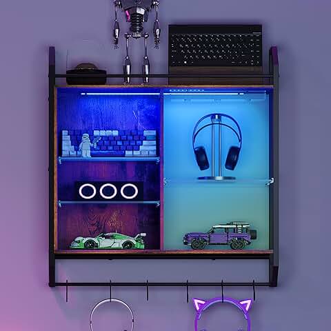 Wall Mount Shelf with LED Lights and Glass Holder