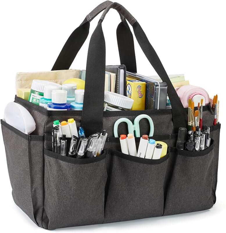 Gray multi-purpose tote bag with handle for organizing and carrying