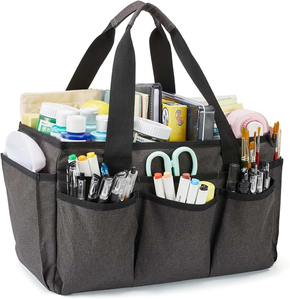 Gray multi-purpose tote bag with handle for organizing and carrying
