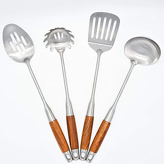 Stainless Steel Kitchen Utensil Set with Wood Handles, 4 Pieces