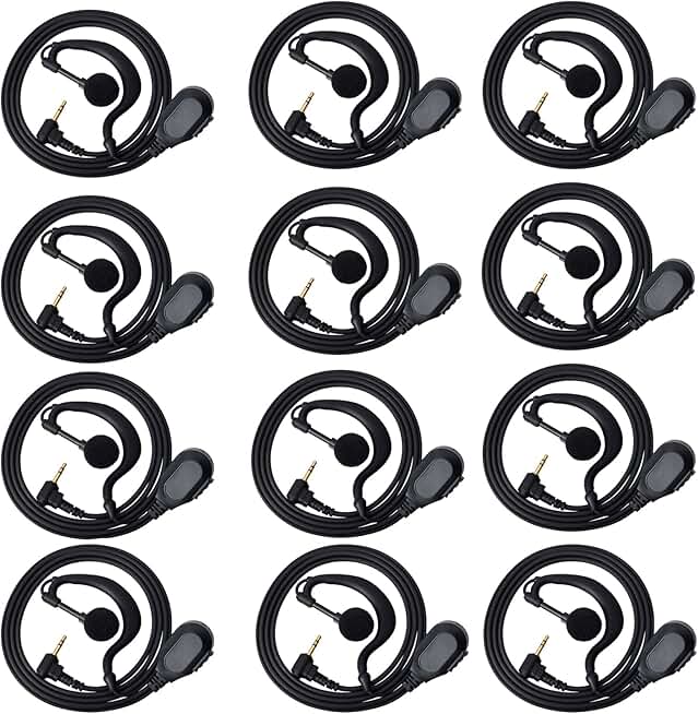 1-pin 2.5mm Radio Earpiece with Mic and PTT (12 Pack)