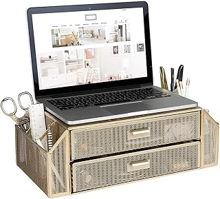 Gold monitor stand with drawer and storage