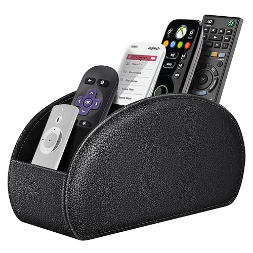 Black 5-Compartment Leather Remote and Organizer