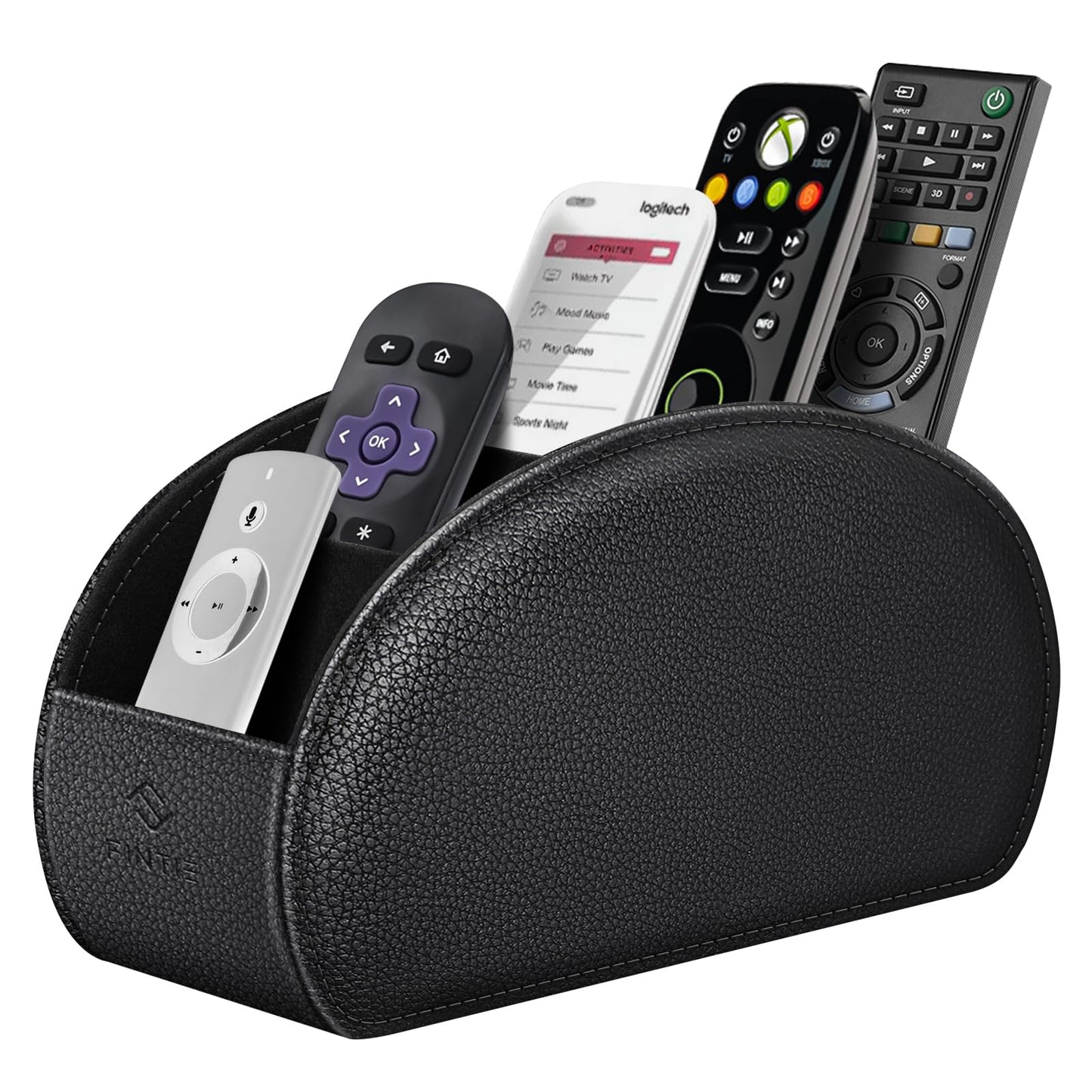 Black 5-Compartment Leather Remote and Organizer