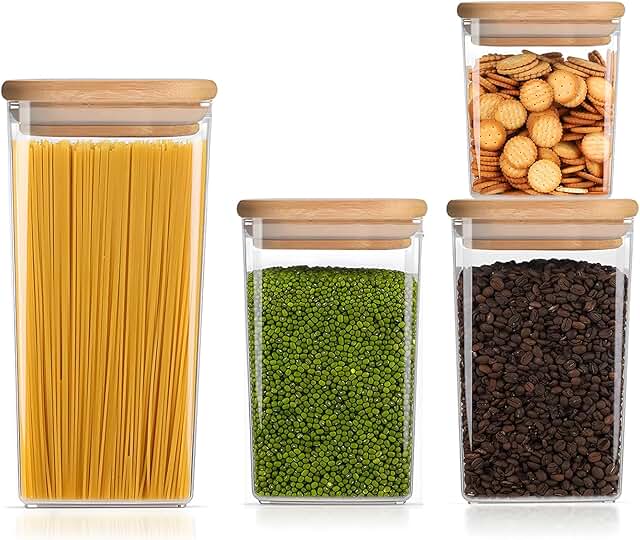 Square Clear Food Storage Container with Bamboo Lid