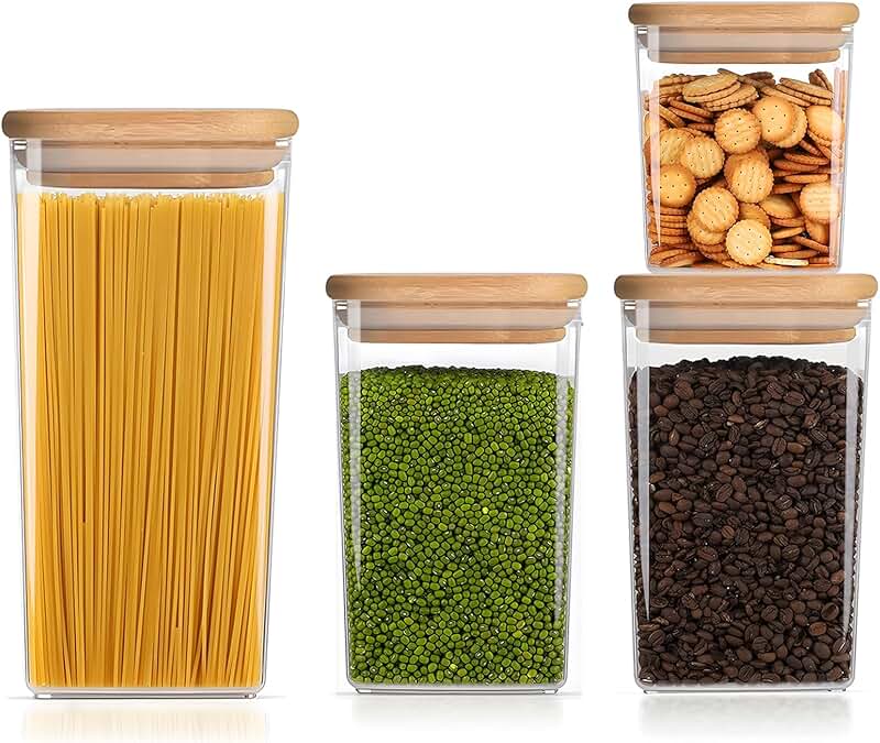 Square Clear Food Storage Container with Bamboo Lid